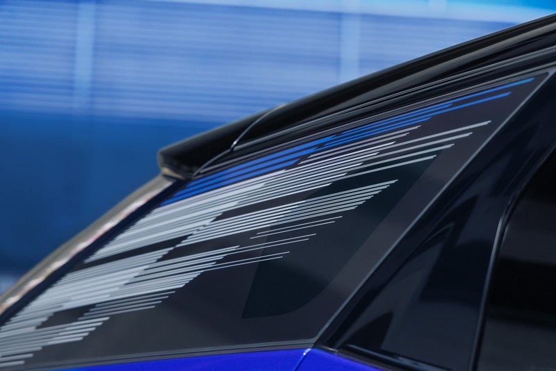 Close-up of the Modern Pattern on the 2026 OPTIQ-V Rear Quarter Glass | Cadillac of Greenwich in Greenwich CT